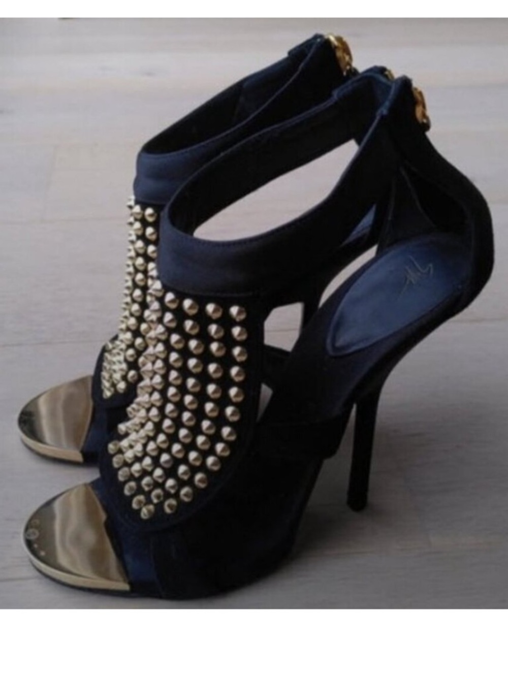 Giuseppe Zanotti Gold Studded Black Heel Booties Size 36 Designer Statement